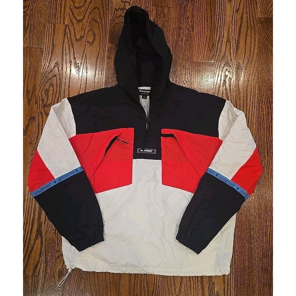 Playboy Pacsun Retro Windbreaker Pull Over Hooded 1/4 Zip Jacket Casual Men S